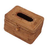 Rectangular Rattan Tissue Box Cover Rattan Woven Tissue Box Holder for Bathroom Organizer Countertop Bedroom Living Room Car Office Short Style - Low Angle