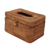 Rectangular Rattan Tissue Box Cover Rattan Woven Tissue Box Holder for Bathroom Organizer Countertop Bedroom Living Room Car Office Short Style - Extra Image