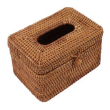 Rectangular Rattan Tissue Box Cover Rattan Woven Tissue Box Holder for Bathroom Organizer Countertop Bedroom Living Room Car Office Short Style