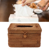 Rectangular Rattan Tissue Box Cover Rattan Woven Tissue Box Holder for Bathroom Organizer Countertop Bedroom Living Room Car Office Short Style