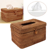Rectangular Rattan Tissue Box Cover Rattan Woven Tissue Box Holder for Bathroom Organizer Countertop Bedroom Living Room Car Office Short Style