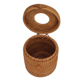 Rectangular Rattan Tissue Box Cover Rattan Woven Tissue Box Holder for Bathroom Organizer Countertop Bedroom Living Room Car Office Cylinder Style - Front View