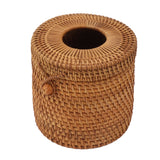 Rectangular Rattan Tissue Box Cover Rattan Woven Tissue Box Holder for Bathroom Organizer Countertop Bedroom Living Room Car Office Cylinder Style - Side View