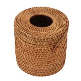 Rectangular Rattan Tissue Box Cover Rattan Woven Tissue Box Holder for Bathroom Organizer Countertop Bedroom Living Room Car Office Cylinder Style - Top-Down View