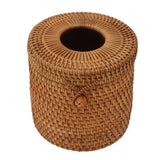 Rectangular Rattan Tissue Box Cover Rattan Woven Tissue Box Holder for Bathroom Organizer Countertop Bedroom Living Room Car Office Cylinder Style