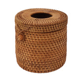 Rectangular Rattan Tissue Box Cover Rattan Woven Tissue Box Holder for Bathroom Organizer Countertop Bedroom Living Room Car Office Cylinder Style - Rear View