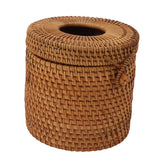 Rectangular Rattan Tissue Box Cover Rattan Woven Tissue Box Holder for Bathroom Organizer Countertop Bedroom Living Room Car Office Cylinder Style
