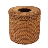 Rectangular Rattan Tissue Box Cover Rattan Woven Tissue Box Holder for Bathroom Organizer Countertop Bedroom Living Room Car Office Cylinder Style