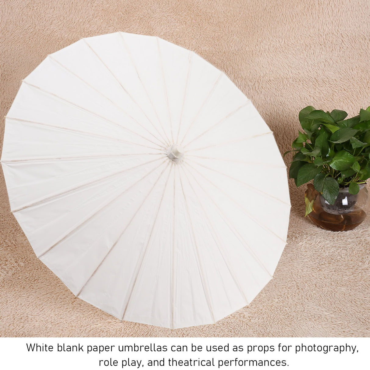 Kids Paper Parasol Bamboo and Paper Chinese Style Elegant White DIY Paper Umbrellas for Decoration 83cm/32.7in