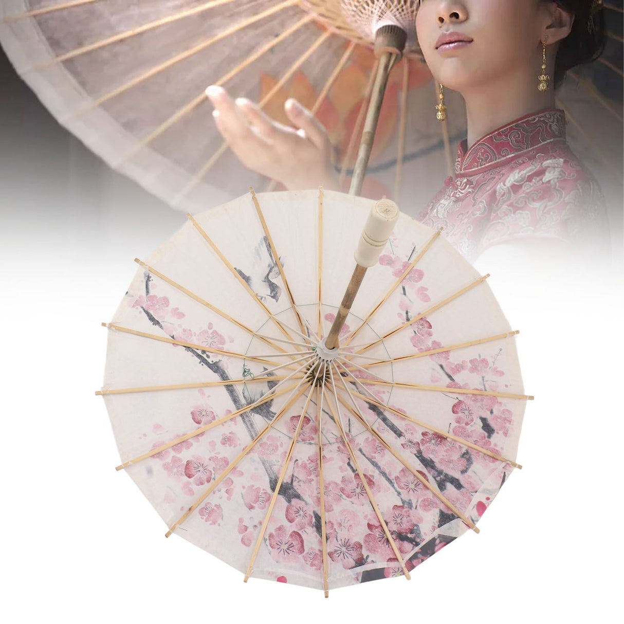 Chinese Oiled Paper Umbrella Handmade Paper Umbrella with Wood Handle for Performance Wedding Party