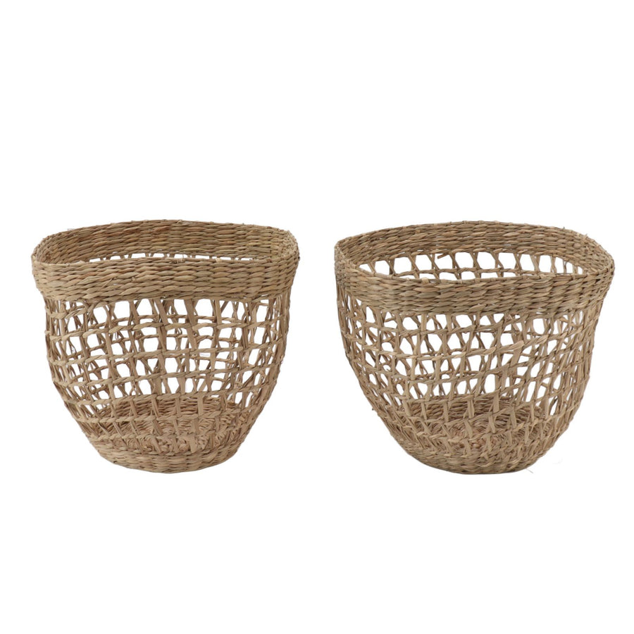 2PCS Woven Basket Handwoven Sea Grass Storage Basket for Flower Plant Farmhouse Home Decor