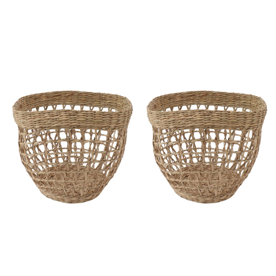 2PCS Woven Basket Handwoven Sea Grass Storage Basket for Flower Plant Farmhouse Home Decor