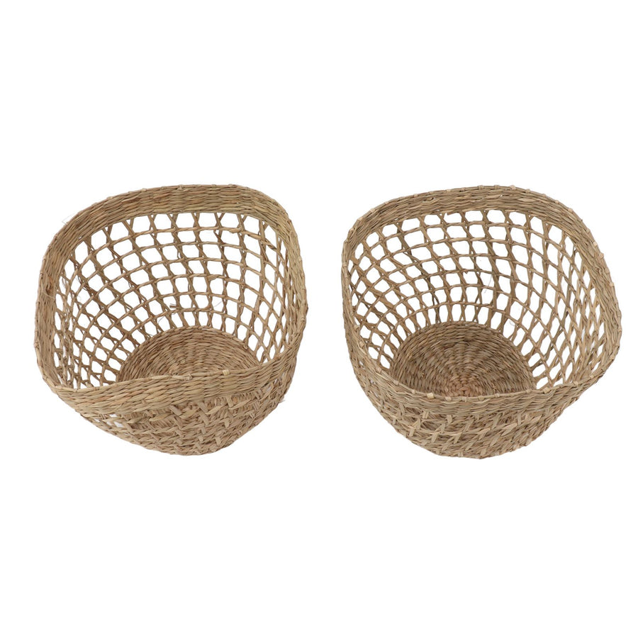 2PCS Woven Basket Handwoven Sea Grass Storage Basket for Flower Plant Farmhouse Home Decor