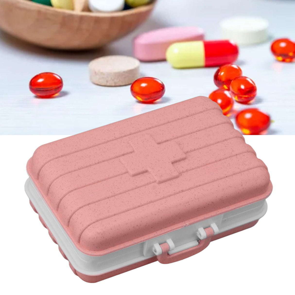 Mini Medicine Box 6 Compartments Luggage Design Tight Sealing Plastic Medicine Container for Pocket Travel Pink
