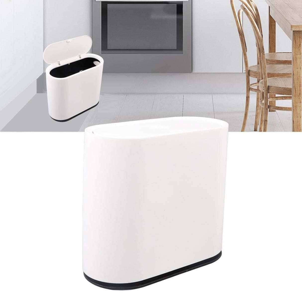 Plastic Trash Can with Press Type Lid Big White Garbage Container Bin for Bathroom Bedroom Kitchen Office