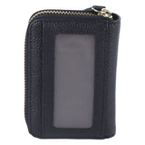 Card Wallet Black Leather 10 Slots Zipper Compact Transparent Window Card Holder for Travel Daily Outdoor