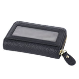 Card Wallet Black Leather 10 Slots Zipper Compact Transparent Window Card Holder for Travel Daily Outdoor - Top-Down View