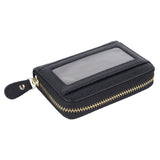 Card Wallet Black Leather 10 Slots Zipper Compact Transparent Window Card Holder for Travel Daily Outdoor