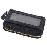 Card Wallet Black Leather 10 Slots Zipper Compact Transparent Window Card Holder for Travel Daily Outdoor