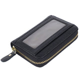 Card Wallet Black Leather 10 Slots Zipper Compact Transparent Window Card Holder for Travel Daily Outdoor