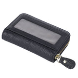 Card Wallet Black Leather 10 Slots Zipper Compact Transparent Window Card Holder for Travel Daily Outdoor