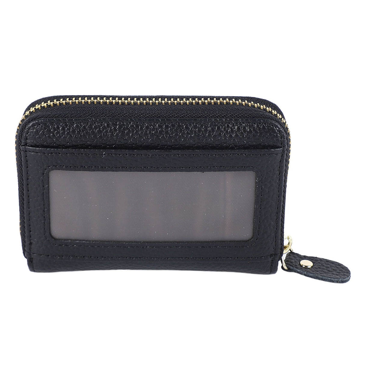 Card Wallet Black Leather 10 Slots Zipper Compact Transparent Window Card Holder for Travel Daily Outdoor