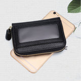 Card Wallet Black Leather 10 Slots Zipper Compact Transparent Window Card Holder for Travel Daily Outdoor - Extra Image