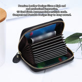 Card Wallet Black Leather 10 Slots Zipper Compact Transparent Window Card Holder for Travel Daily Outdoor