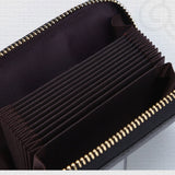 Card Wallet Black Leather 10 Slots Zipper Compact Transparent Window Card Holder for Travel Daily Outdoor