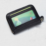 Card Wallet Black Leather 10 Slots Zipper Compact Transparent Window Card Holder for Travel Daily Outdoor