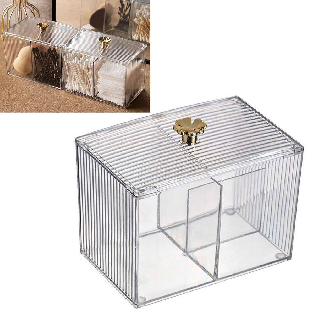 Cotton Pad Storage Box Swab Container Holder Transparent with Lid Grid for Cosmetics Desktop Decoration