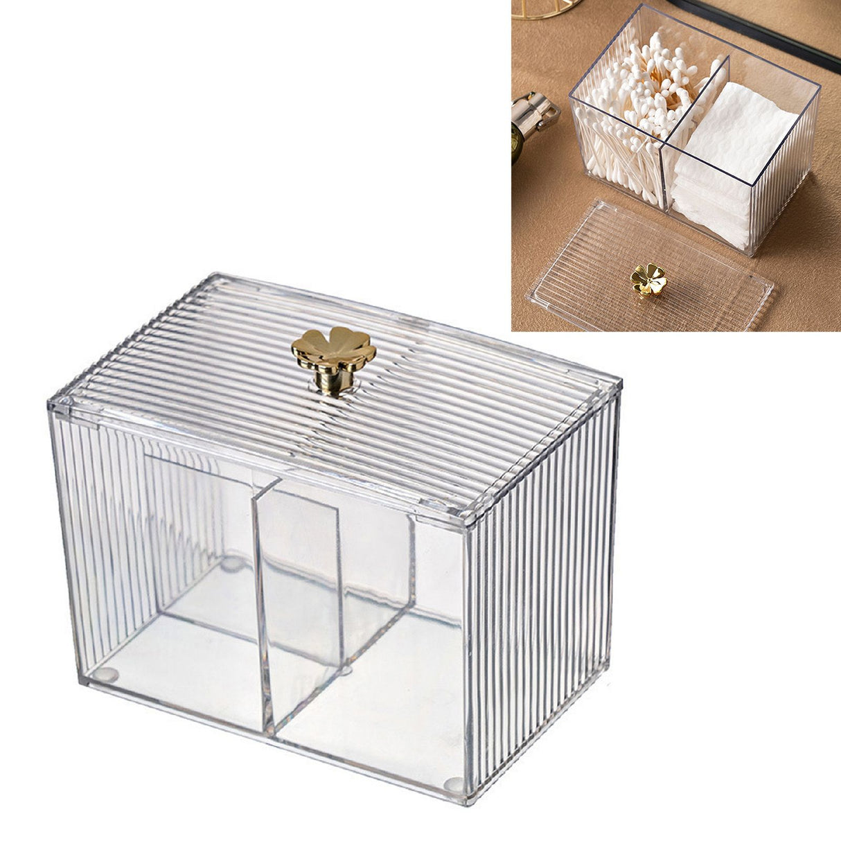 Cotton Pad Storage Box Swab Container Holder Transparent with Lid Grid for Cosmetics Desktop Decoration