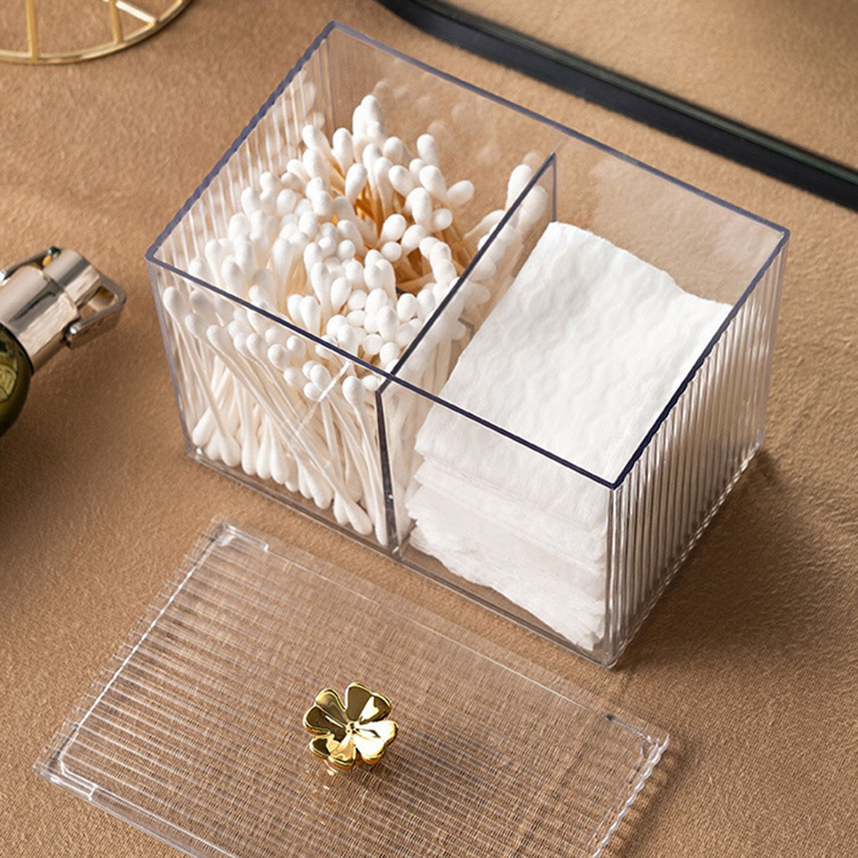 Cotton Pad Storage Box Swab Container Holder Transparent with Lid Grid for Cosmetics Desktop Decoration