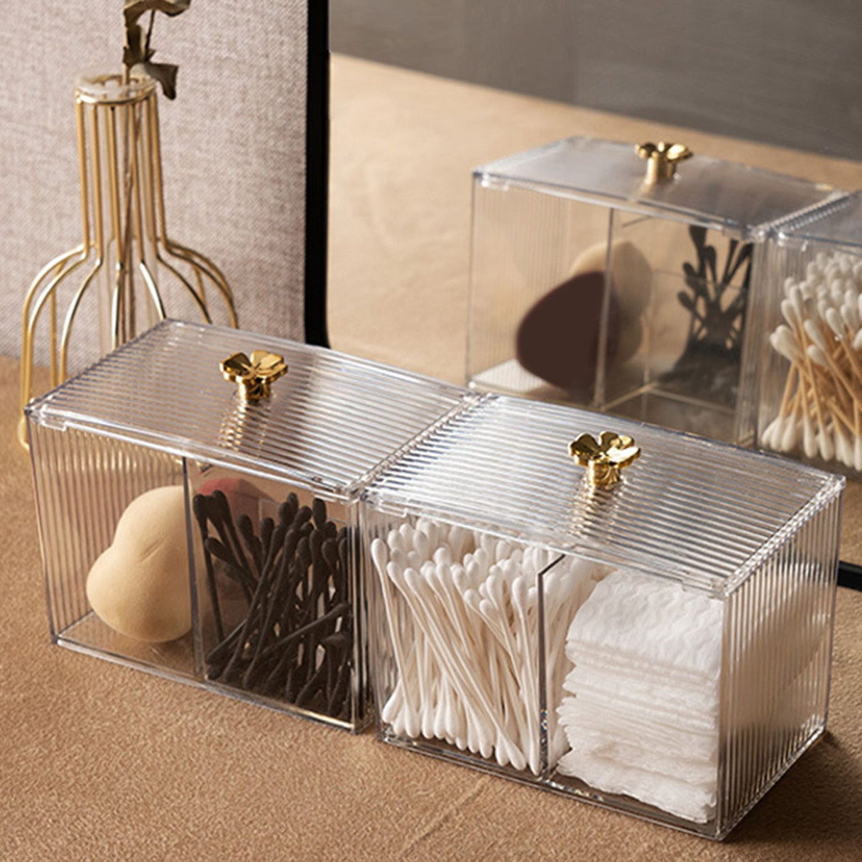 Cotton Pad Storage Box Swab Container Holder Transparent with Lid Grid for Cosmetics Desktop Decoration