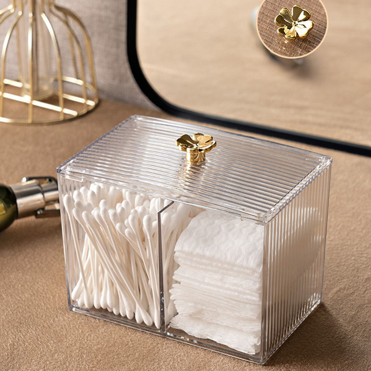 Cotton Pad Storage Box Swab Container Holder Transparent with Lid Grid for Cosmetics Desktop Decoration