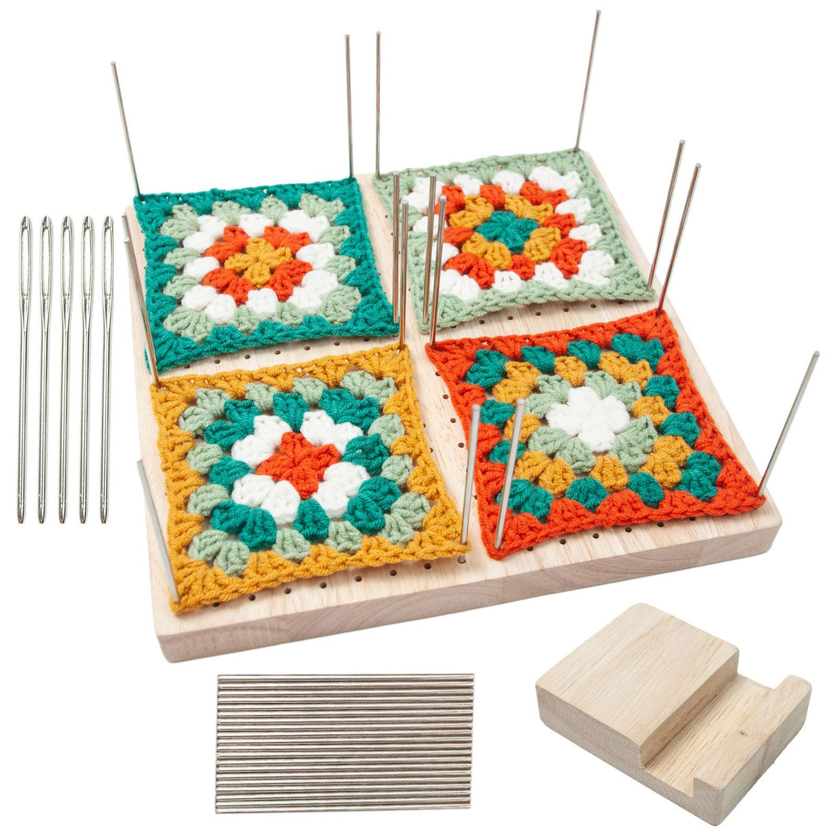 9.3in Rubber Wooden Crochet Blocking Board Crochet Accessories with 20pcs Steel Pins Stand for Knitting Crochet Projects