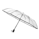 Clear Automatic Foldable Umbrella 8 Ribs 3 Folding Black Edging Transparent Auto Open Close Umbrella for Outdoor Travel Wedding - Front View