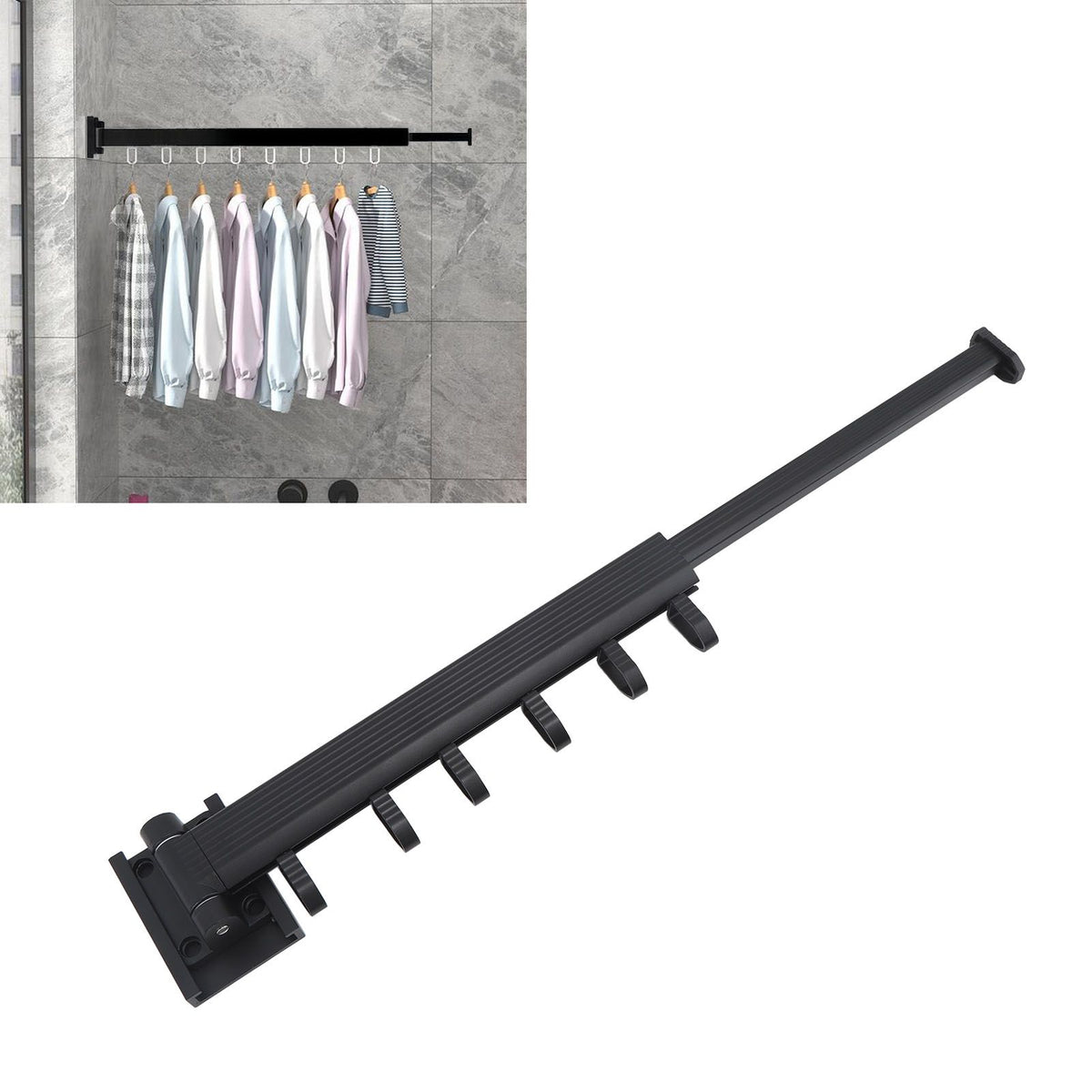 Wall Mounted Clothes Drying Rack Retractable Laundry Drying Rack for Balcony Bedroom Black