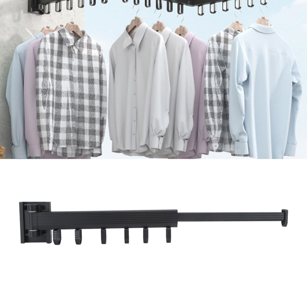 Wall Mounted Clothes Drying Rack Retractable Laundry Drying Rack for Balcony Bedroom Black