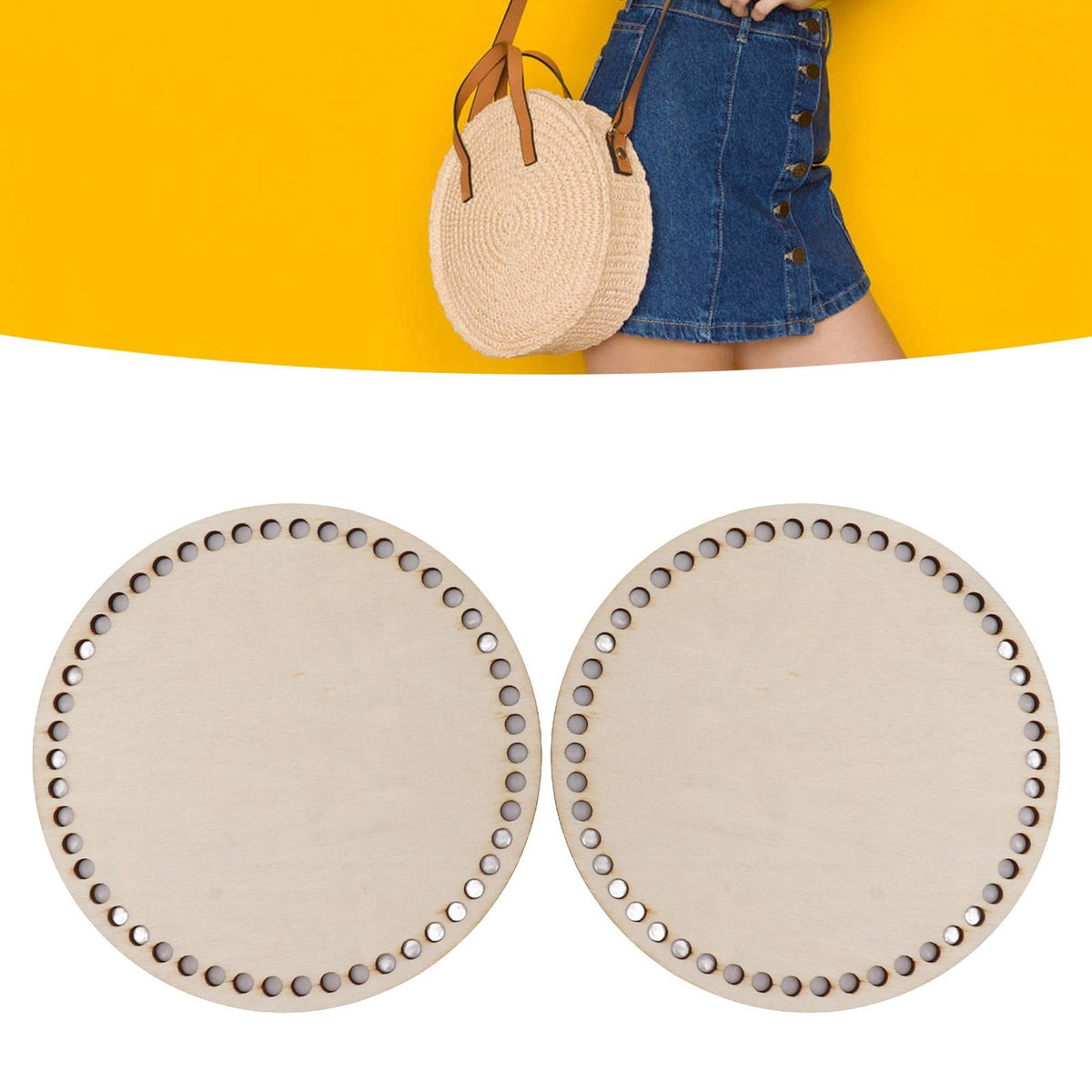 2 Pcs Wooden Crochet Bag Bottom Rounded Crochet Basket Wood Base for DIY Basket Bags