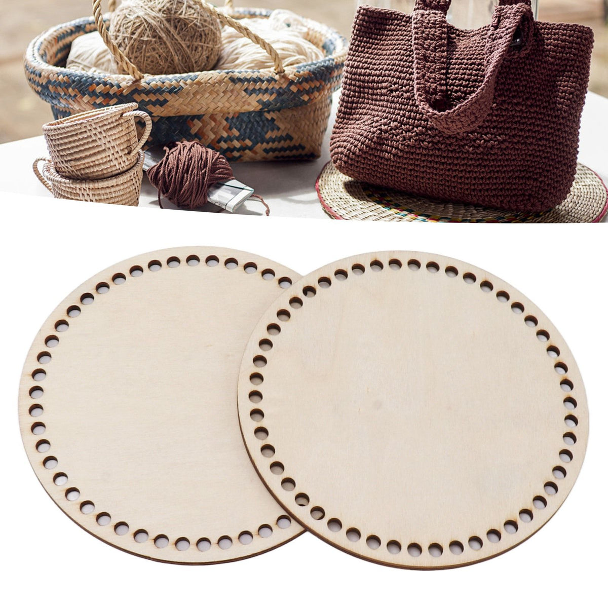 2 Pcs Wooden Crochet Bag Bottom Rounded Crochet Basket Wood Base for DIY Basket Bags