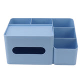 Tissue Box Organizer with Lid Plastic Exquisite Smooth Surface Tissue Desk Organizer for Home Office Blue - Front View