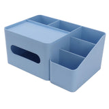 Tissue Box Organizer with Lid Plastic Exquisite Smooth Surface Tissue Desk Organizer for Home Office Blue - Side View