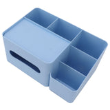 Tissue Box Organizer with Lid Plastic Exquisite Smooth Surface Tissue Desk Organizer for Home Office Blue - Close-Up Angle