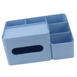 Tissue Box Organizer with Lid Plastic Exquisite Smooth Surface Tissue Desk Organizer for Home Office Blue - Low Angle