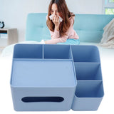 Tissue Box Organizer with Lid Plastic Exquisite Smooth Surface Tissue Desk Organizer for Home Office Blue - Extra Image