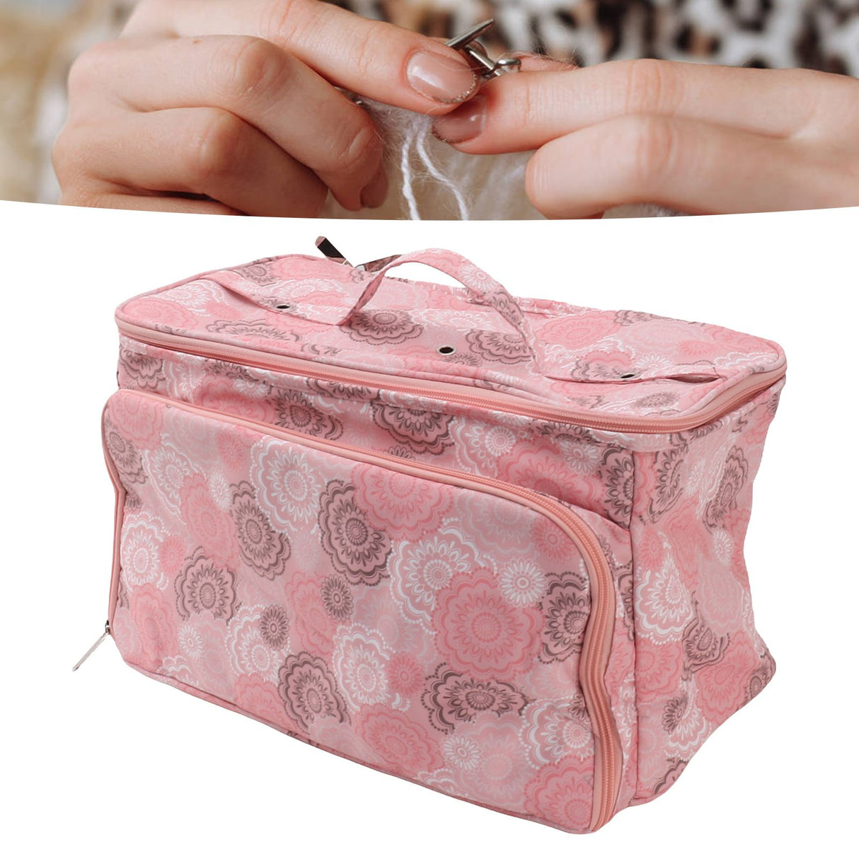 Knitting Bag Pink Oxford Cloth DIY Multifunctional Portable Crochet Holder Bag with Dividers for Knitting Needles Yarn Balls Sewing Supplies
