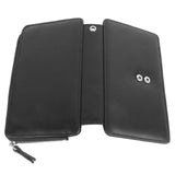 Long Wallet for Men PU Leather Frosted Retro Multifunctional Phone Card Holder Purse Business Handbag with Zipper and Strap Black - Front View