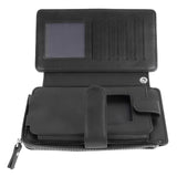 Long Wallet for Men PU Leather Frosted Retro Multifunctional Phone Card Holder Purse Business Handbag with Zipper and Strap Black