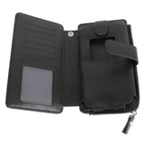 Long Wallet for Men PU Leather Frosted Retro Multifunctional Phone Card Holder Purse Business Handbag with Zipper and Strap Black